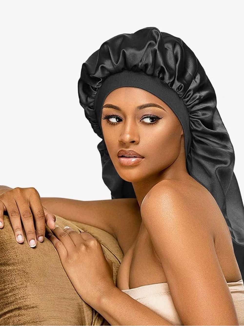 New Satin Bonnet Night Cap in Black